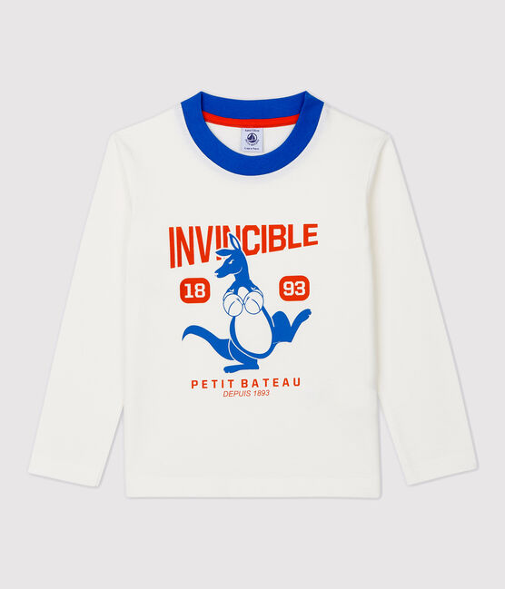 Boys' Long-Sleeved Cotton T-Shirt MARSHMALLOW white