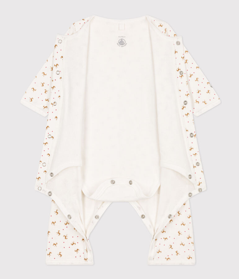 Babies' Footless Cotton Bodyjama MARSHMALLOW red/HARISSA white