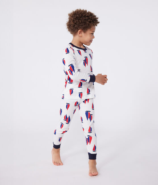 Children's boat print cotton pyjamas MARSHMALLOW white/MULTICO white