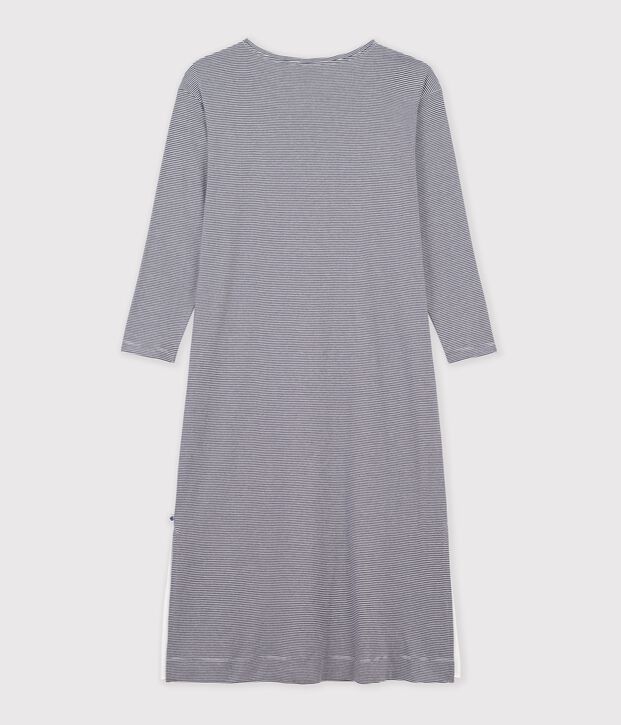 Women's full-length nightdress in stripy cotton blue/white