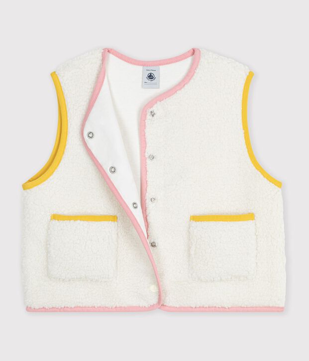 Children's sleeveless plain sherpa cardigan MILK