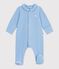 Babies' plain velour pyjama suit with a collar FLO blue
