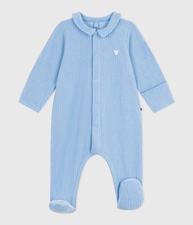 Babies' plain velour pyjama suit with a collar FLO