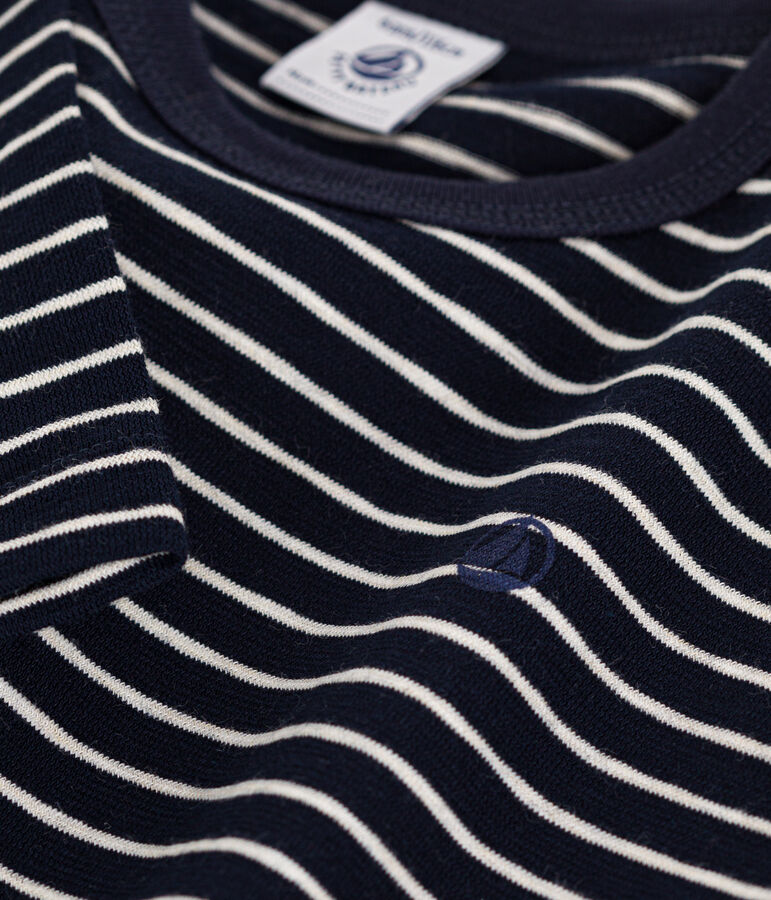 Boys' long-sleeved slub jersey T-shirt blue/beige