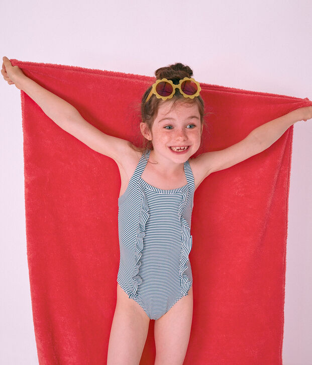 Girls' One-Piece Swimsuit blue/white