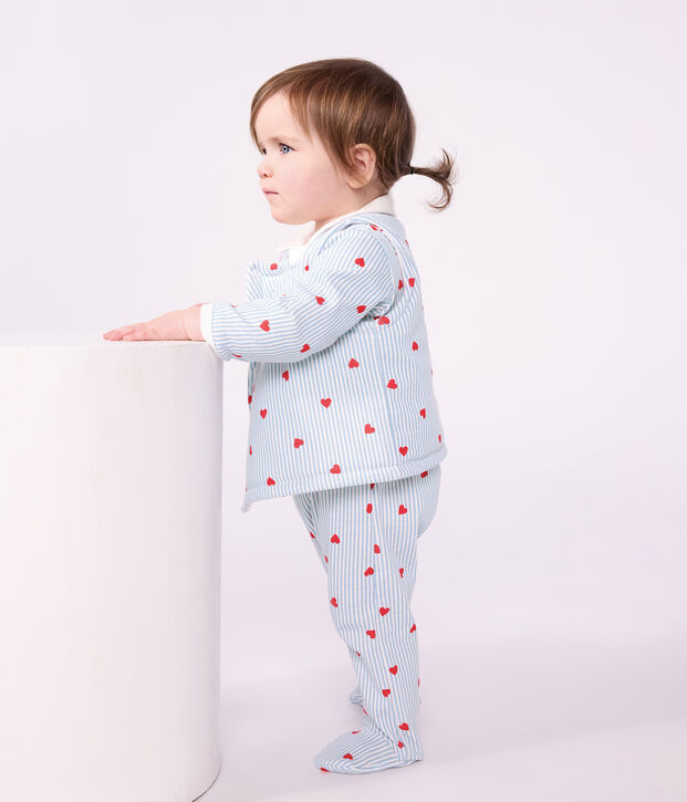 Babies' sleeveless reversible cotton cardigan printed with hearts. white/multicolor