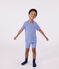 Children's short stripy cotton pyjamas PERSE blue/MARSHMALLOW white