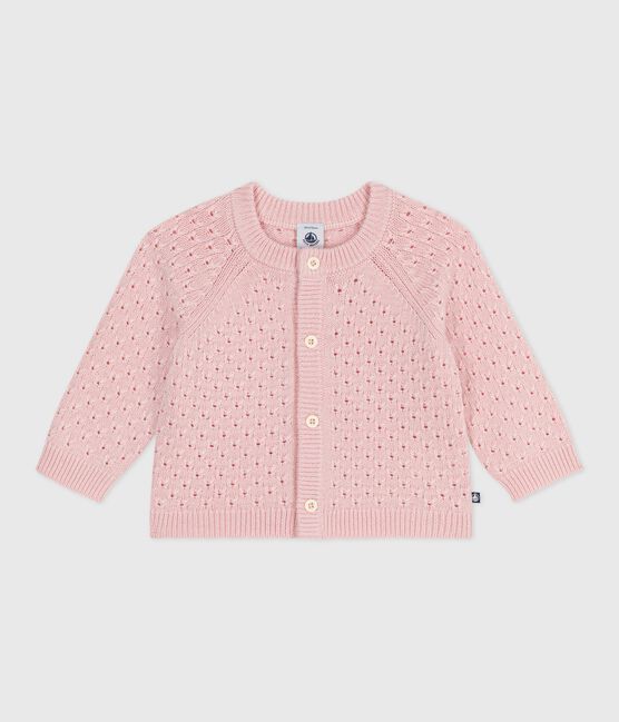 Babies' plain wool and cotton knit cardigan JOLI pink