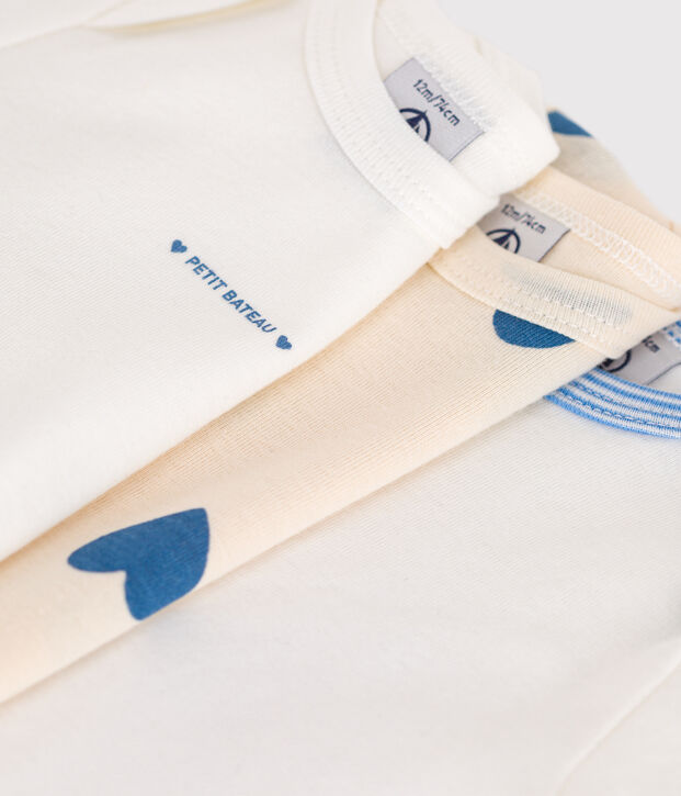 Babies' long-sleeved blue heart-patterned cotton bodysuits - 3-pack multicolor