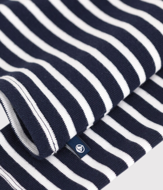 Children's long-sleeved stripy cotton T-shirt SMOKING blue/MARSHMALLOW white