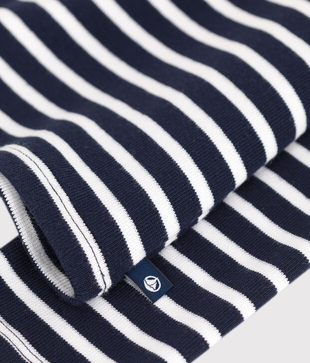 Children's long-sleeved stripy cotton T-shirt blue/white