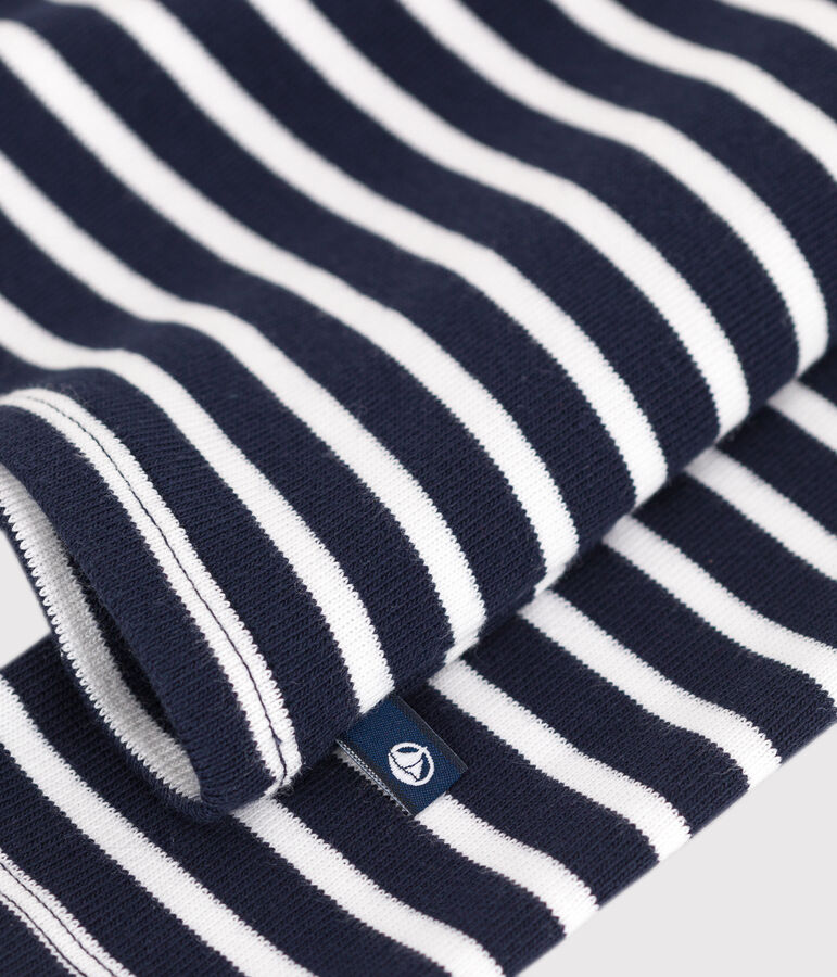 Children's long-sleeved stripy cotton T-shirt blue/white