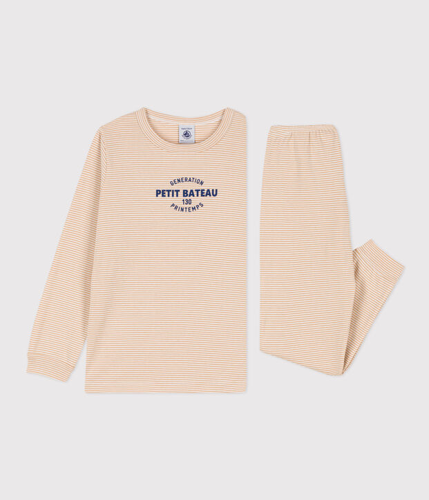 Children's Unisex Striped Cotton Pyjamas beige/white