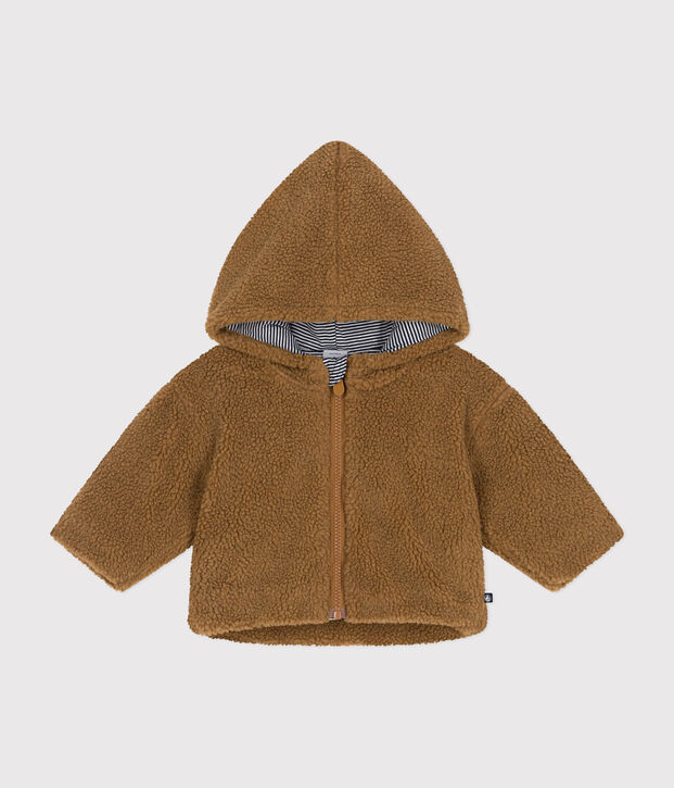 Babies' sherpa jacket with a hood brown