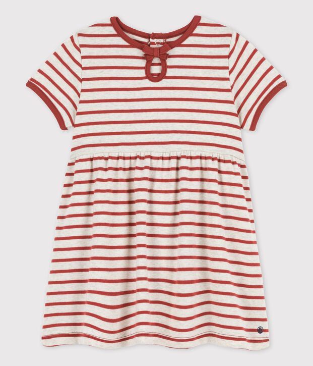 Babies' Organic Cotton Striped Short-Sleeved Dress beige/brown