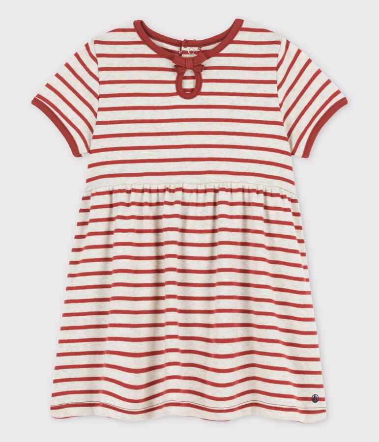 Babies' Organic Cotton Striped Short-Sleeved Dress beige/brown