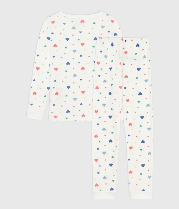 Children's cotton pyjamas with heart print, very fitted white/multicolor