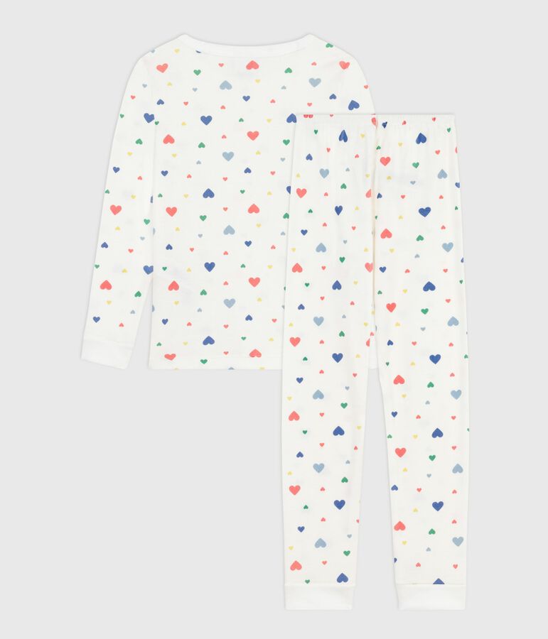 Children's cotton pyjamas with heart print, very fitted white/multicolor