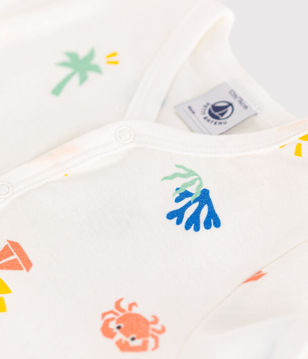 Babies' short printed cotton jumpsuit white/multicolor
