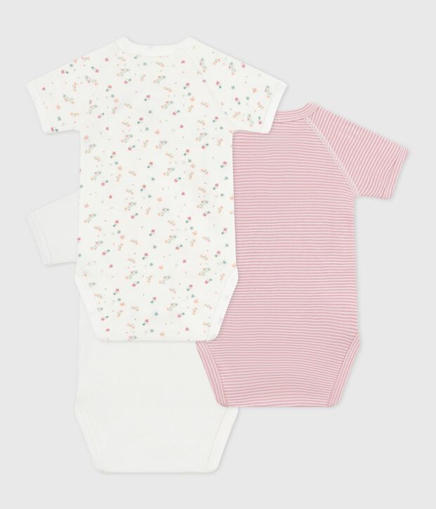 Pack of babies' short-sleeved printed cotton wrapover bodies multicolor