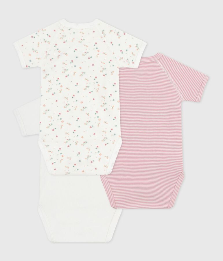 Pack of babies' short-sleeved printed cotton wrapover bodies multicolor