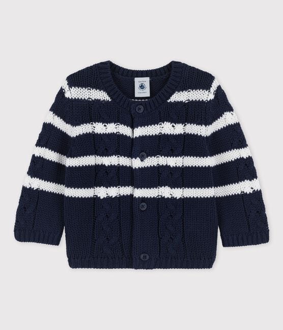 Babies' Cable Knit Cardigan SMOKING blue/MARSHMALLOW white