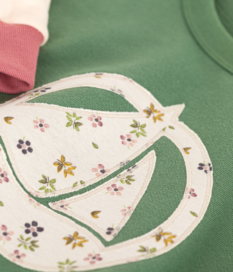 Girls' fleece sweatshirt green/multicolor