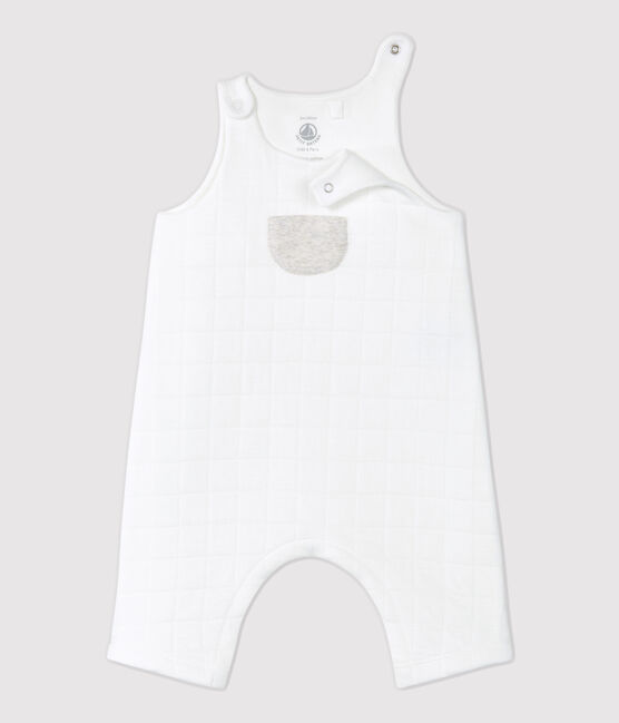 Babies' Quilted Organic Cotton Quilted Dungarees MARSHMALLOW white