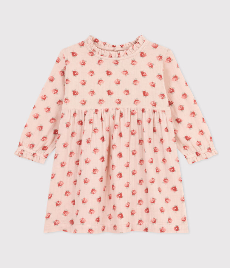 Babies' Long-Sleeved Cotton Gauze Dress pink/multicolor
