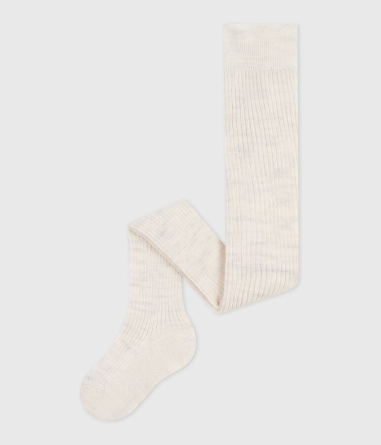 Babies' plain wool and cotton tights beige