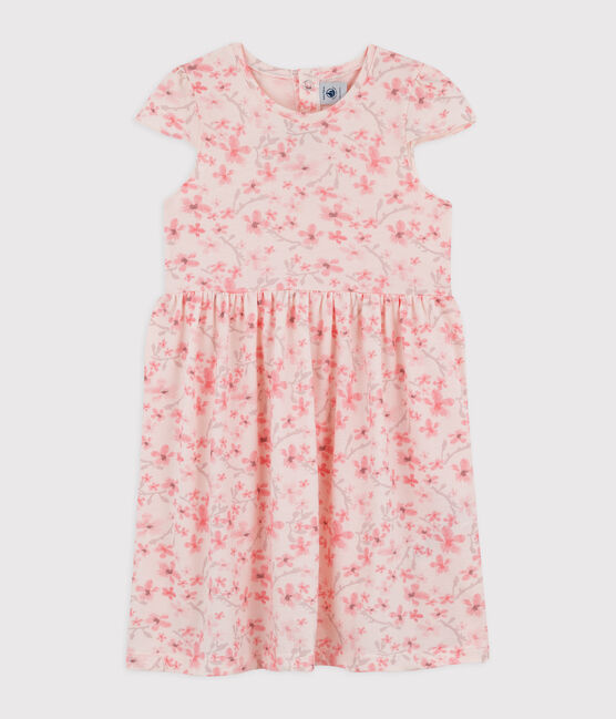 Girls' Jersey Piqué Formal Dress FLEUR pink/MULTICO white