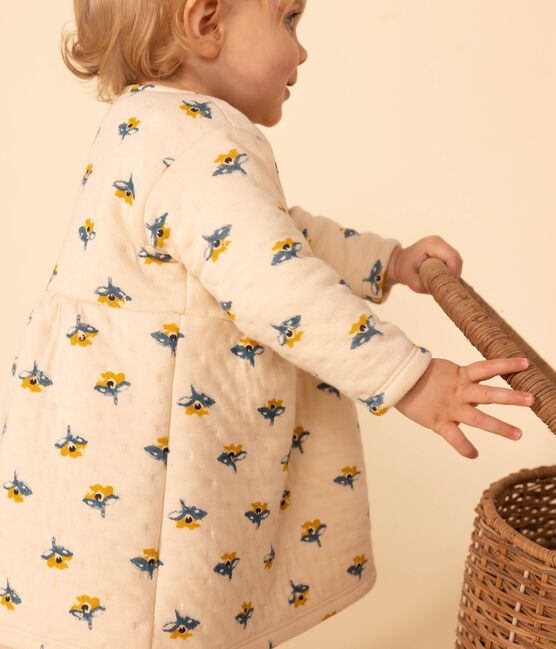 Babies' Long-Sleeved Patterned Quilted Tube Knit Dress AVALANCHE white/MULTICO
