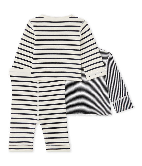 Baby reversible 3-piece set COQUILLE beige/SMOKING blue