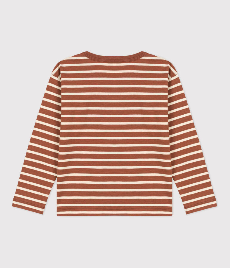 Boys' Long-Sleeved Cotton T-Shirt brown/ecru