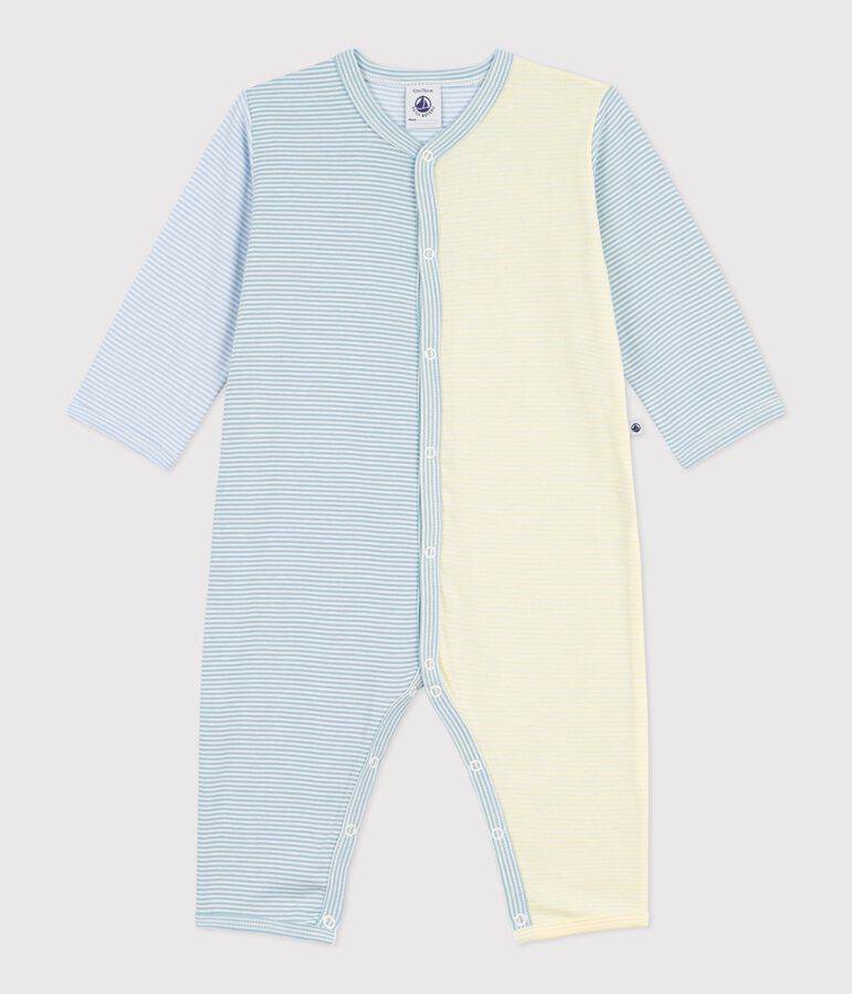 Babies' cotton footless pyjama suit with printed stripes MIMI /MARSHMALLOW