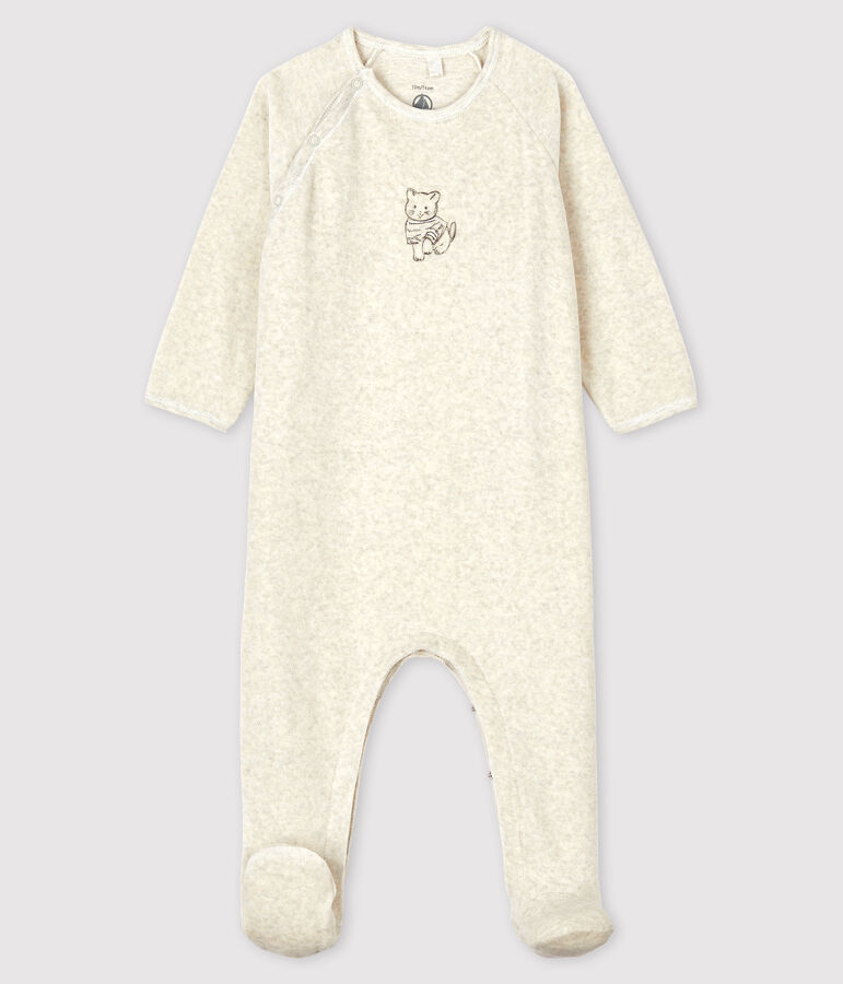 Babies' Velour Cat Sleepsuit beige