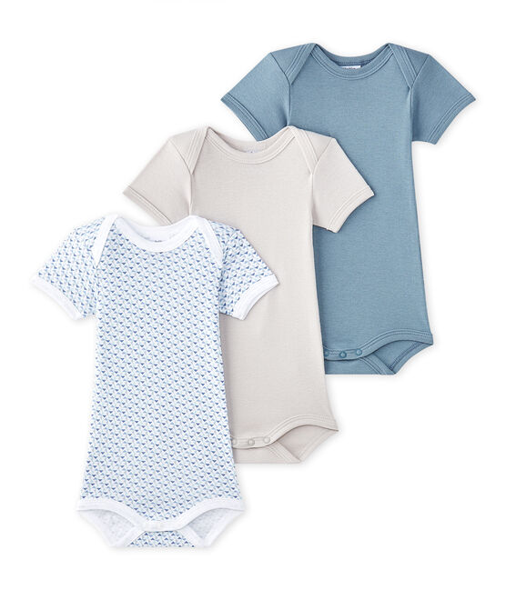 Set of 3 baby boys' short-sleeved bodysuits LOT white