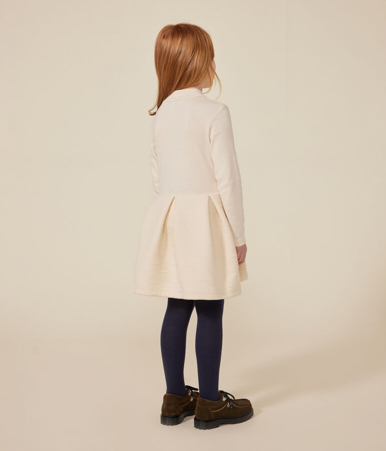Girls' long-sleeved dress in two materials AVALANCHE Ecru