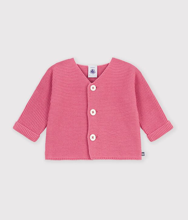 Cardigan b&eacute;b&eacute; tricot point mousse en coton uni pink