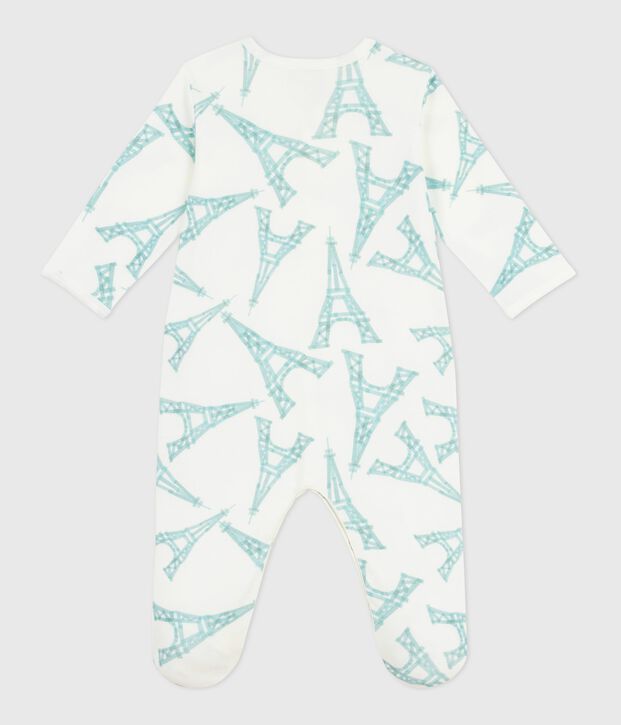 Babies' Eiffel Tower print cotton pyjama suit white/blue
