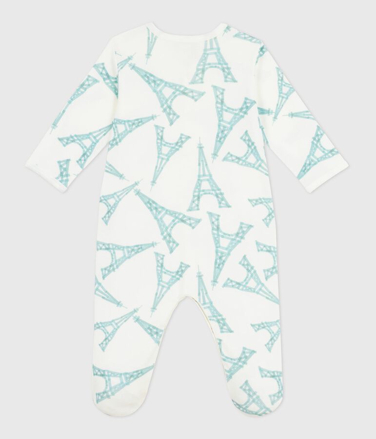 Babies' Eiffel Tower print cotton pyjama suit white/green