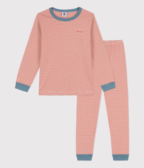 Children's Unisex Pinstriped Cotton Pyjamas BRANDY pink/MARSHMALLOW white