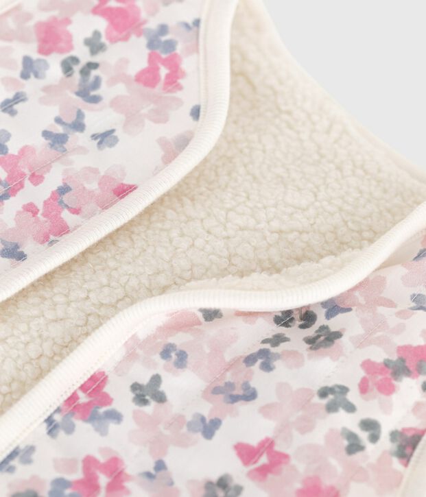 Babies' sleeveless cardigan in printed cotton poplin and sherpa Ecru/multicolor