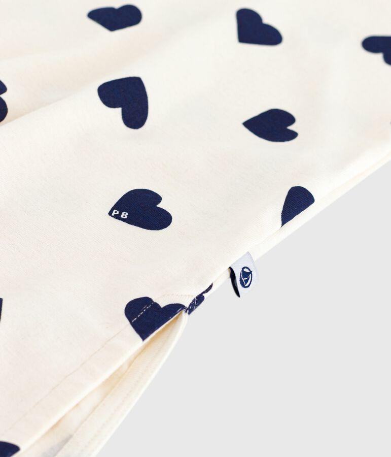 Women's heart-print cotton nightdress Ecru/blue
