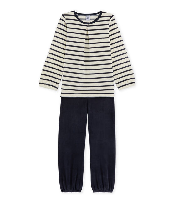Girl's terry velour pyjamas COQUILLE beige/SMOKING blue