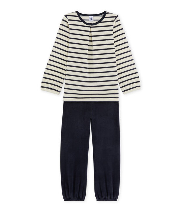 Girl's terry velour pyjamas white/blue