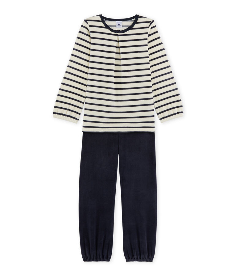 Girl's terry velour pyjamas white/blue