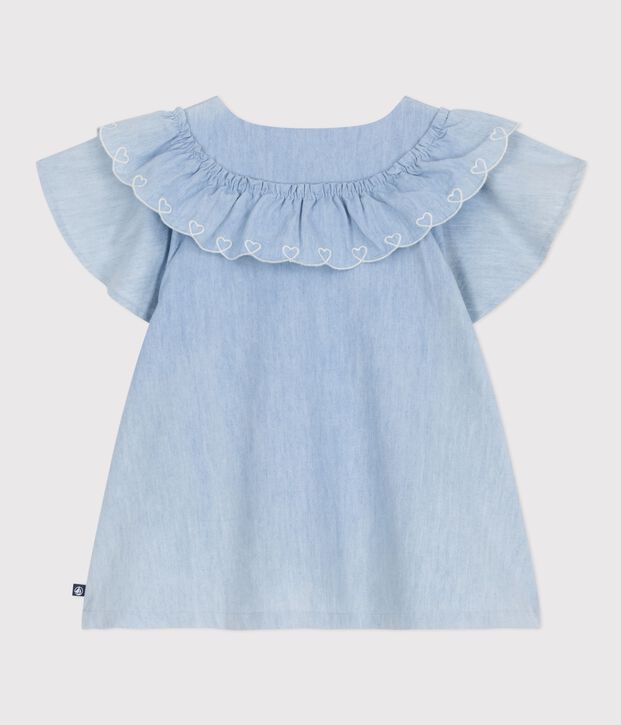 Children's plain short-sleeved cotton blouse blue
