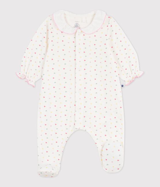Babies' floral tube knit pyjama suit MARSHMALLOW white/MULTICO white