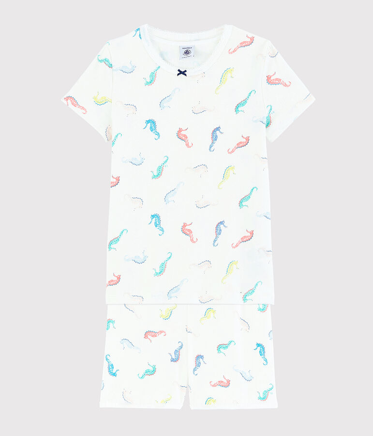 Girls' Seahorse Print Cotton Short Pyjamas white/multicolor